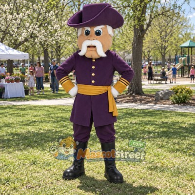 Mustached Colonel Mascot Costume with Purple Uniform and Hat Mustached Colonel Mascot Costume with Purple Uniform and Hat