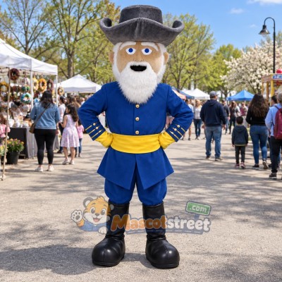 White-Bearded Colonel Mascot Costume with Navy Uniform and Black Hat White-Bearded Colonel Mascot Costume with Navy Uniform and Black Hat