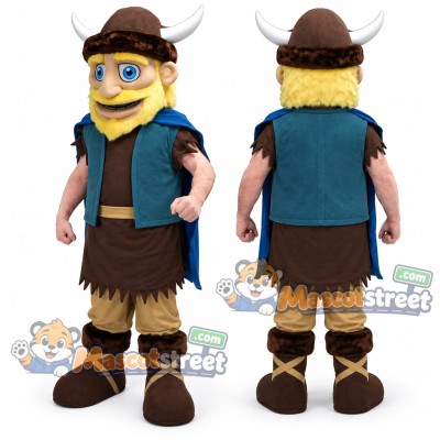 Blond Viking Mascot Costume with Teal Vest and Brown Hat Blond Viking Mascot Costume with Teal Vest and Brown Hat