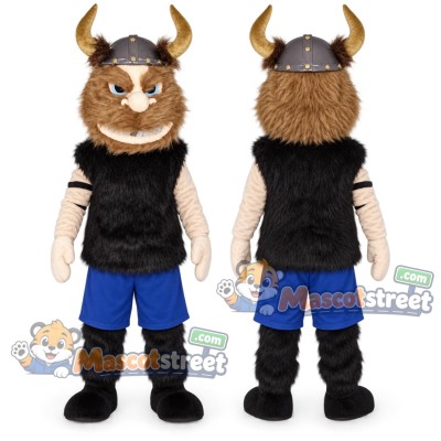 Viking Mascot Costume with Black Shirt and Gray Horned Helmet Viking Mascot Costume with Black Shirt and Gray Horned Helmet