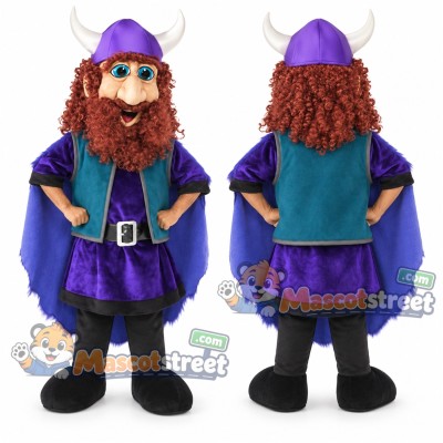 Red-Bearded Viking Mascot Costume with Purple Outfit and Teal Vest Red-Bearded Viking Mascot Costume with Purple Outfit and Teal Vest