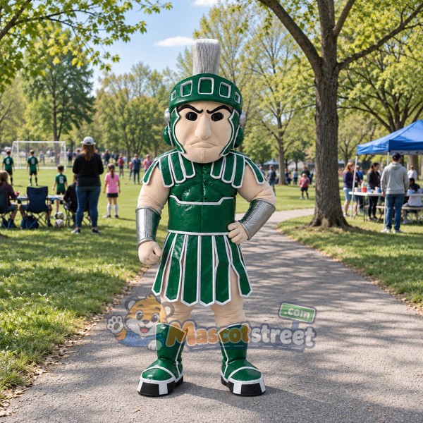 Spartan Warrior Mascot Costume with Green Armor