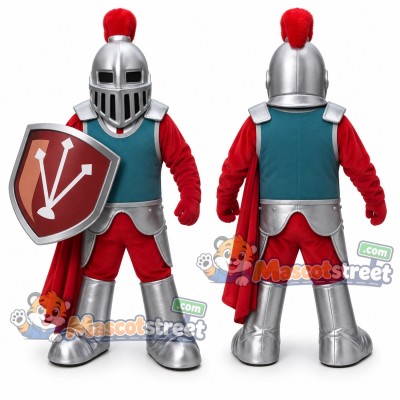 Knight Mascot Costume with Silver Armor and Teal Tabard Knight Mascot Costume with Silver Armor and Teal Tabard