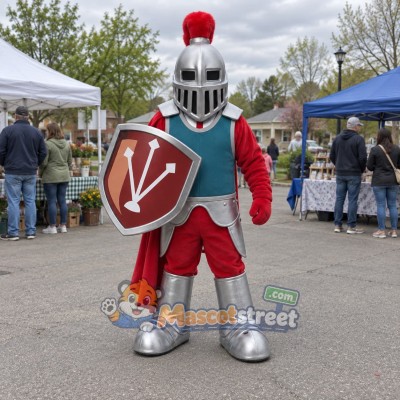 Knight Mascot Costume with Silver Armor and Teal Tabard Knight Mascot Costume with Silver Armor and Teal Tabard