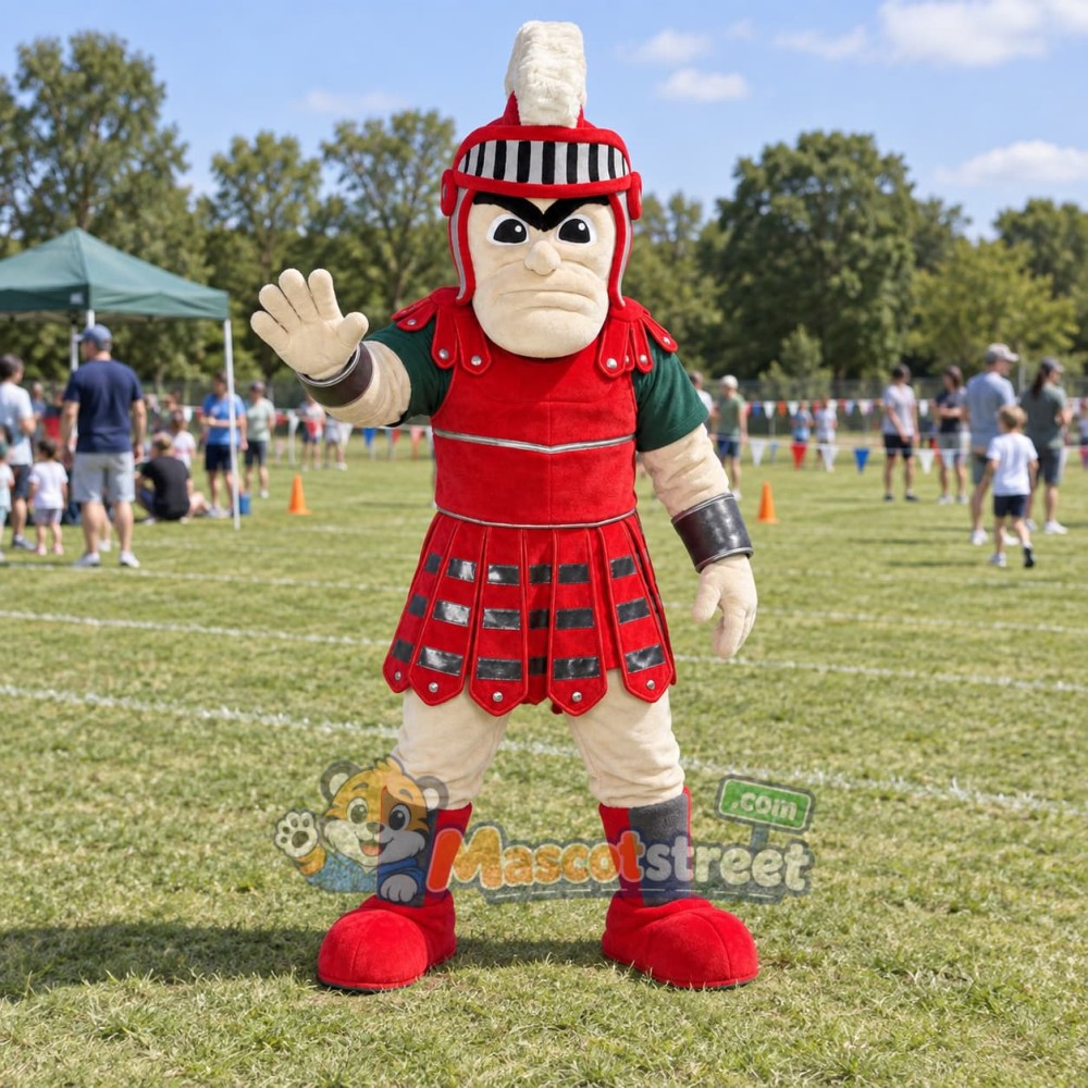 Spartan Warrior Mascot Costume with Red Armor