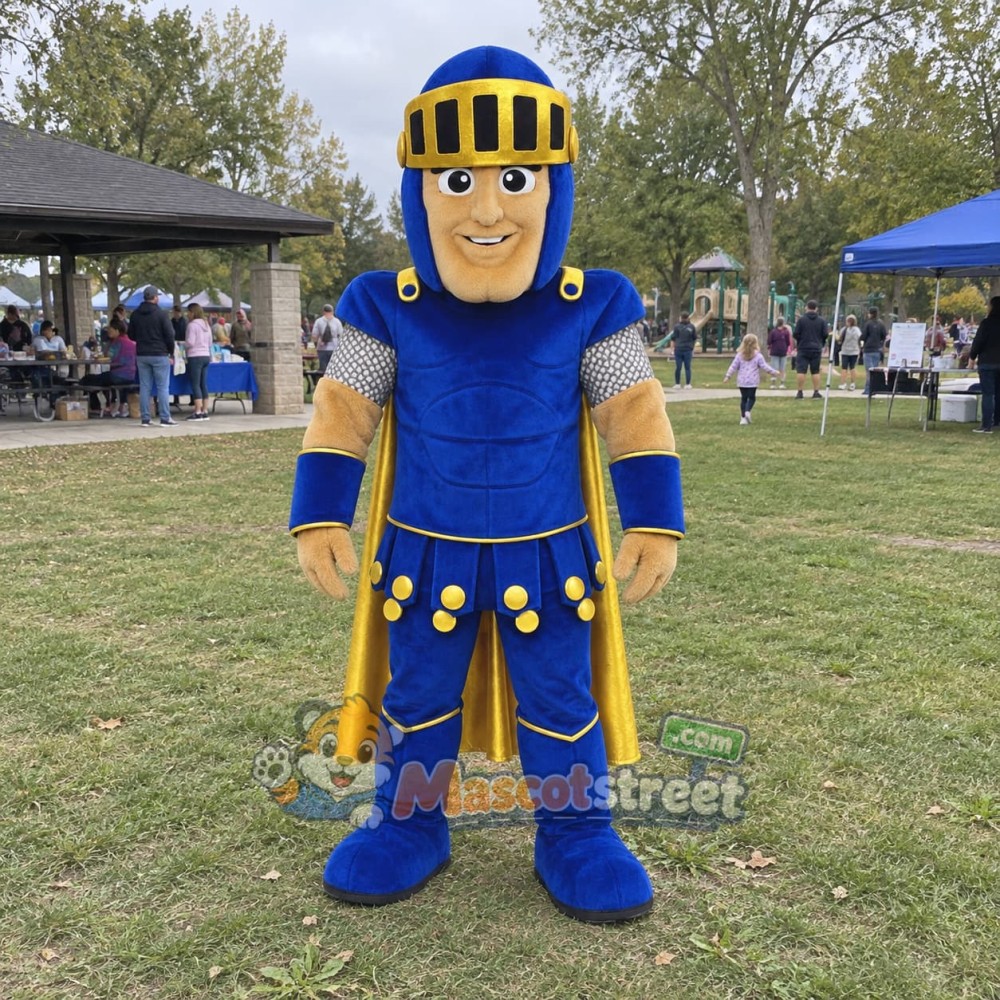 Spartan Warrior Mascot Costume with Blue and Gold Armor Spartan Warrior Mascot Costume with Blue and Gold Armor