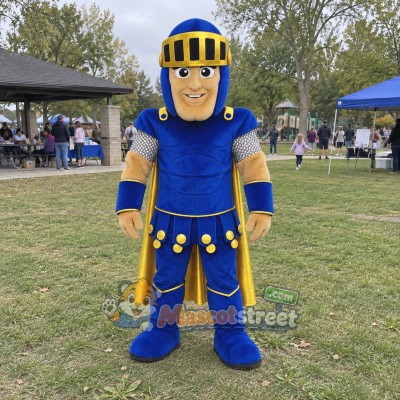 Spartan Warrior Mascot Costume with Blue and Gold Armor Spartan Warrior Mascot Costume with Blue and Gold Armor