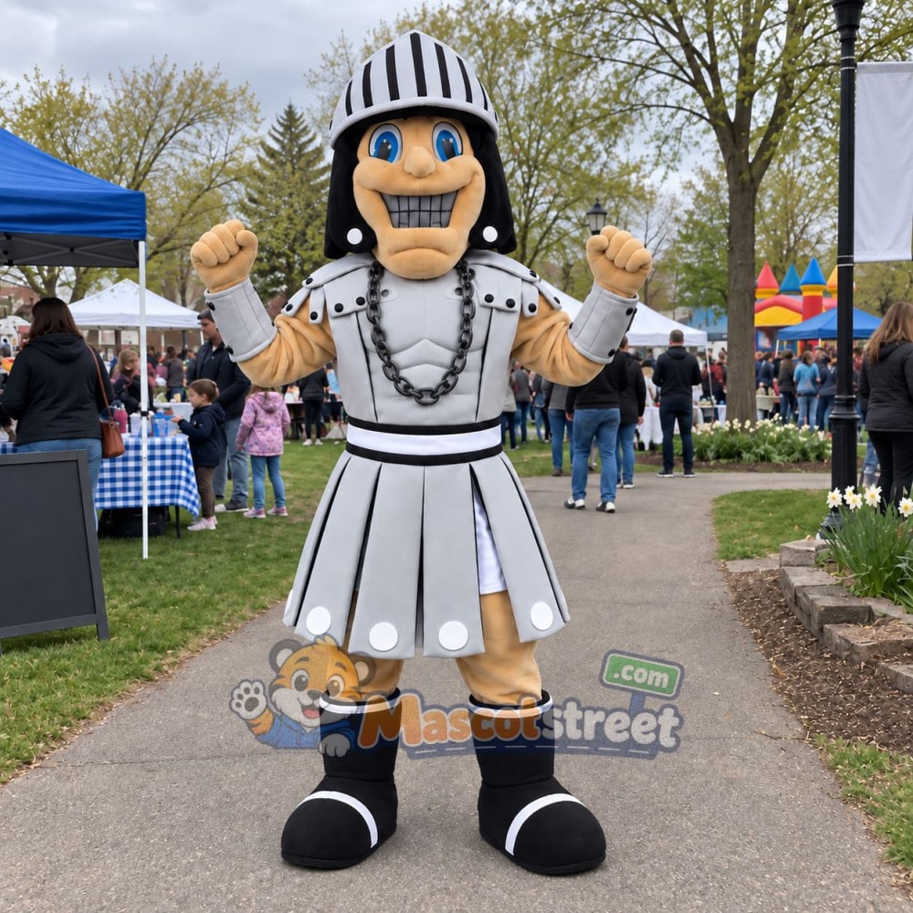 Spartan Warrior Mascot Costume with Silver Armor