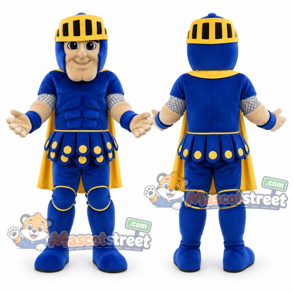 Spartan Warrior Mascot Costume with Blue and Gold Armor