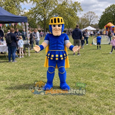 Spartan Warrior Mascot Costume with Blue and Gold Armor Spartan Warrior Mascot Costume with Blue and Gold Armor