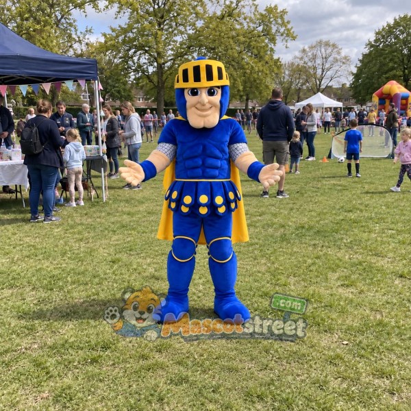 Spartan Warrior Mascot Costume with Blue and Gold Armor