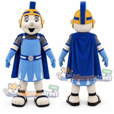 Knight Mascot Costume with Blue Armor and Yellow Helmet Crest Knight Mascot Costume with Blue Armor and Yellow Helmet Crest