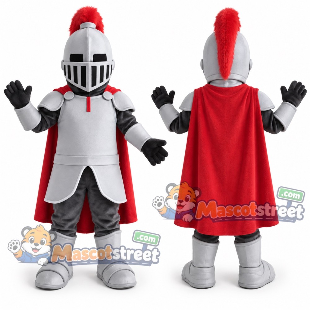 Knight Mascot Costume with Silver Armor and Red Cloak Knight Mascot Costume with Silver Armor and Red Cloak