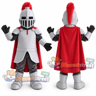 Knight Mascot Costume with Silver Armor and Red Cloak Knight Mascot Costume with Silver Armor and Red Cloak