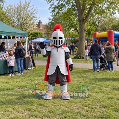 Knight Mascot Costume with Silver Armor and Red Cloak Knight Mascot Costume with Silver Armor and Red Cloak
