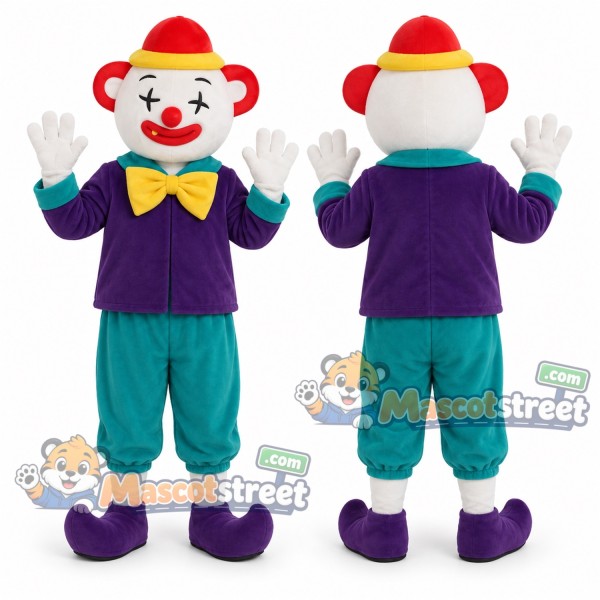 Clown Mascot Costume with Purple Shirt and Teal Pants