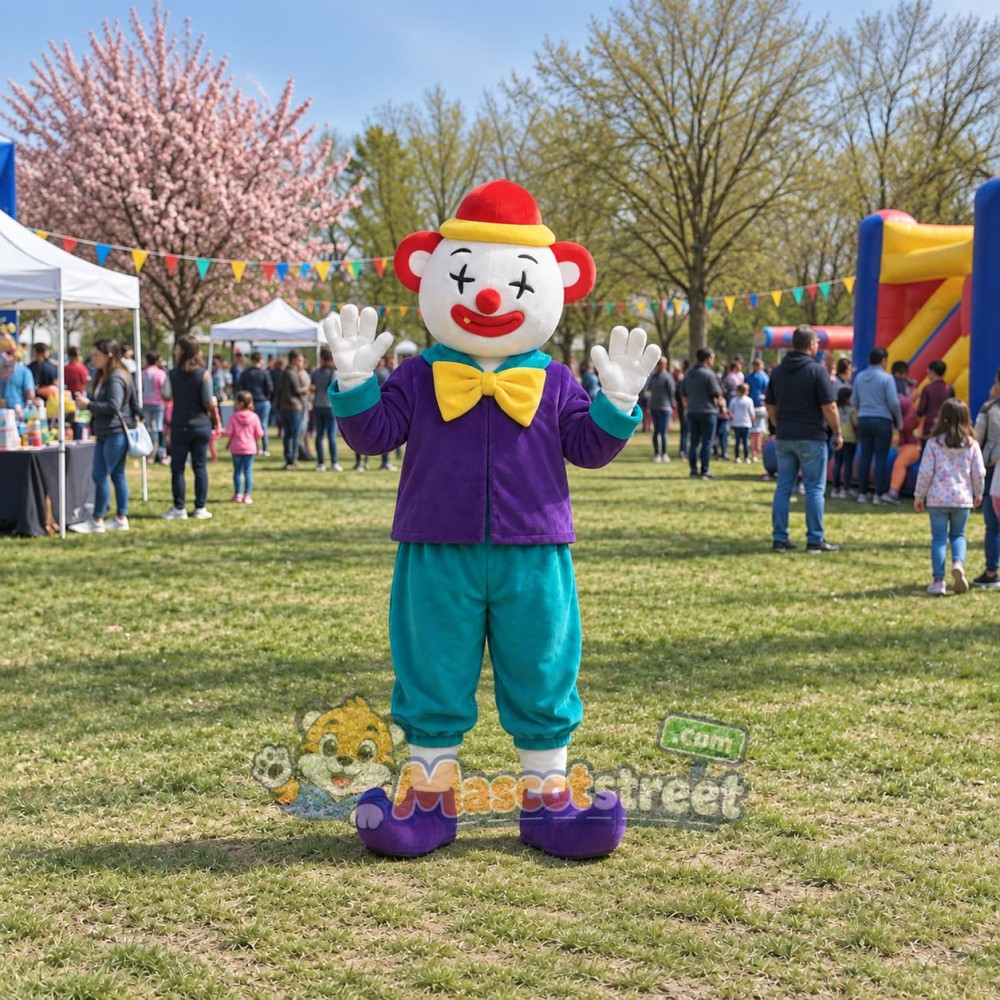 Clown Mascot Costume with Purple Shirt and Teal Pants Clown Mascot Costume with Purple Shirt and Teal Pants