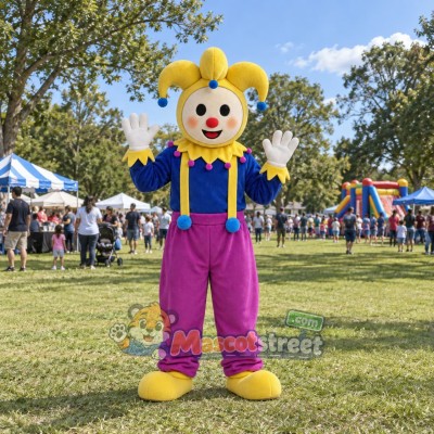 Clown Mascot Costume with Blue Shirt and Pink Overalls Clown Mascot Costume with Blue Shirt and Pink Overalls