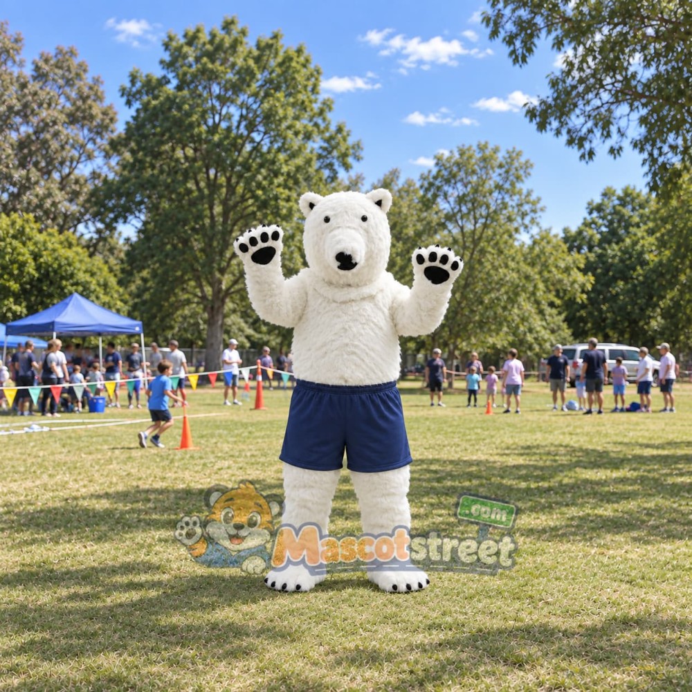 Polar Bear Mascot Costume with Navy Shorts