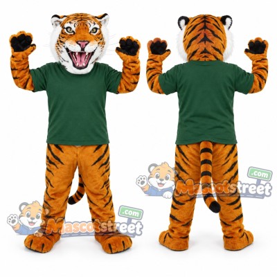 Orange Tiger Mascot Costume with Green Shirt Orange Tiger Mascot Costume with Green Shirt