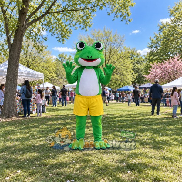 Green Frog Mascot Costume with Yellow Shorts