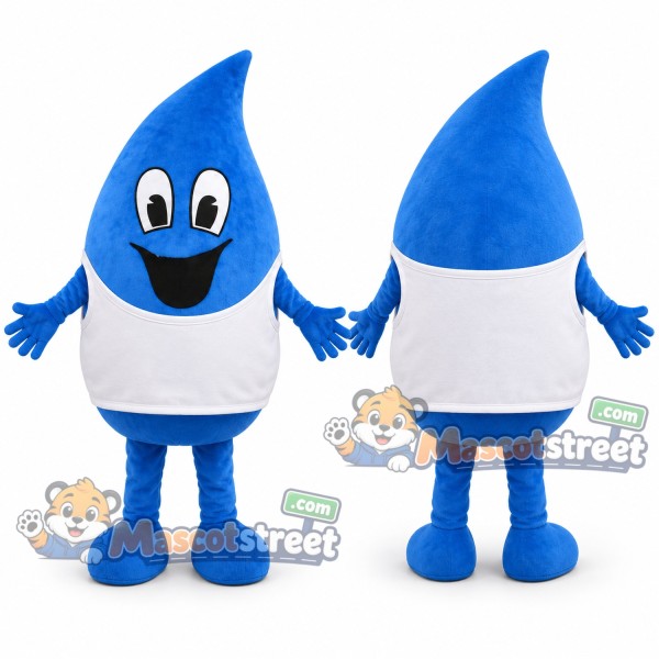 Blue Water Drop Mascot Costume with White Shirt