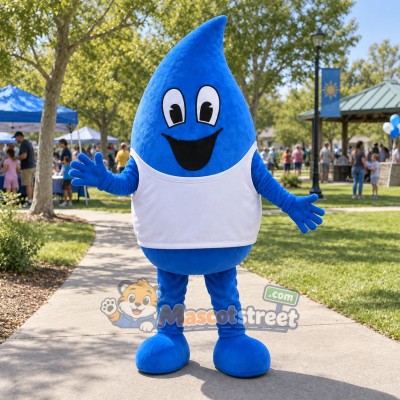 Blue Water Drop Mascot Costume with White Shirt Blue Water Drop Mascot Costume with White Shirt