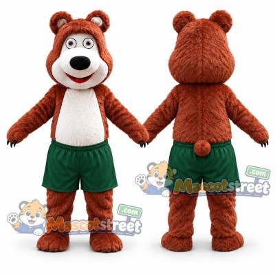 Brown Bear Mascot Costume with Green Shorts Brown Bear Mascot Costume with Green Shorts