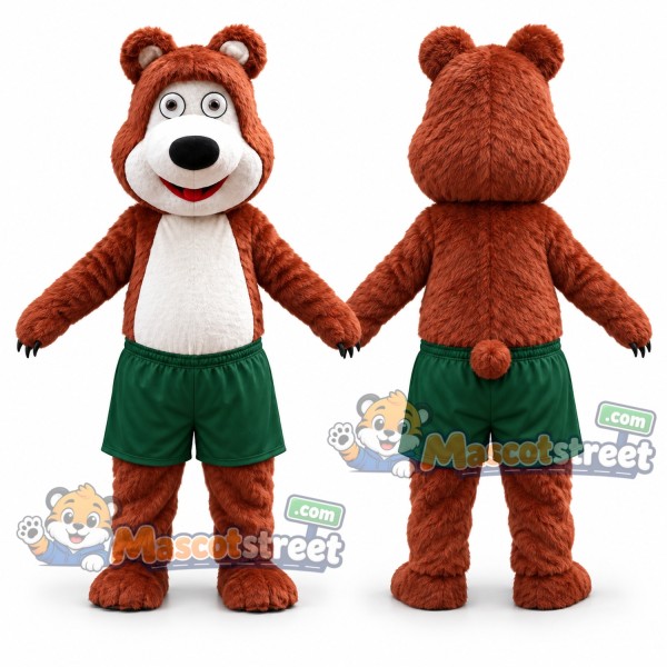 Brown Bear Mascot Costume with Green Shorts