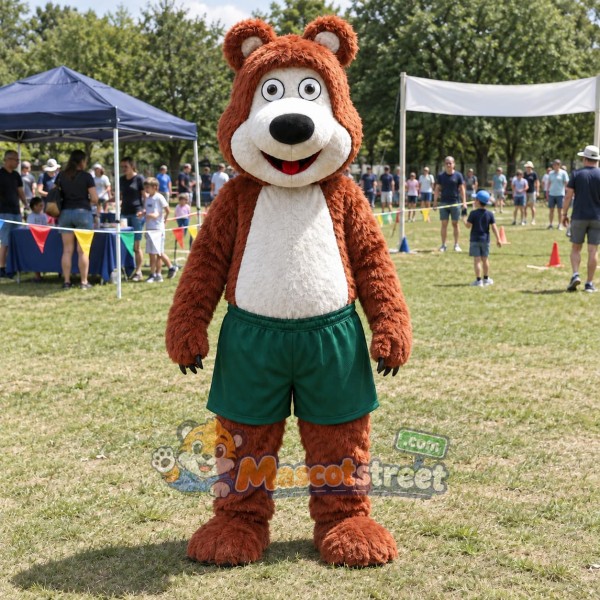 Brown Bear Mascot Costume with Green Shorts