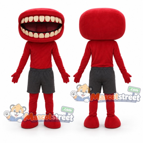 Red Big-Mouth Monster Mascot Costume with Gray Shorts