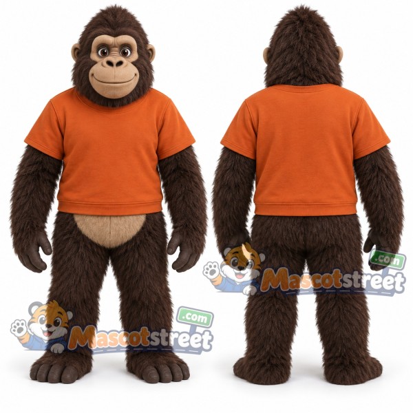 Brown Gorilla Mascot Costume with Orange Shirt