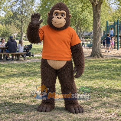 Brown Gorilla Mascot Costume with Orange Shirt Brown Gorilla Mascot Costume with Orange Shirt