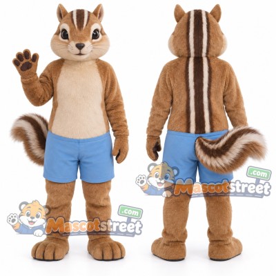 Brown Chipmunk Mascot Costume with Blue Shorts Brown Chipmunk Mascot Costume with Blue Shorts