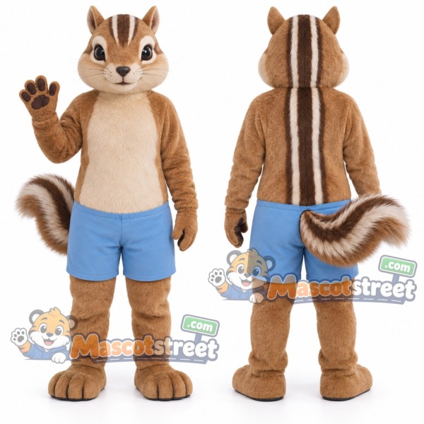 Brown Chipmunk Mascot Costume with Blue Shorts
