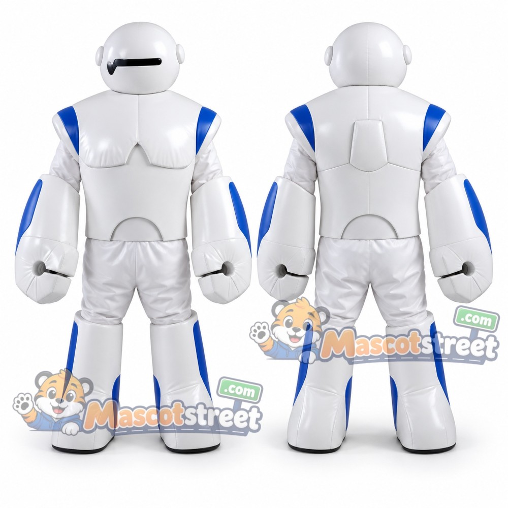White Robot Mascot Costume with Blue Armor Details