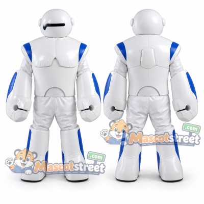 White Robot Mascot Costume with Blue Armor Details