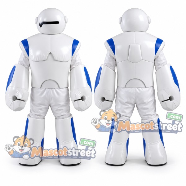White Robot Mascot Costume with Blue Armor Details