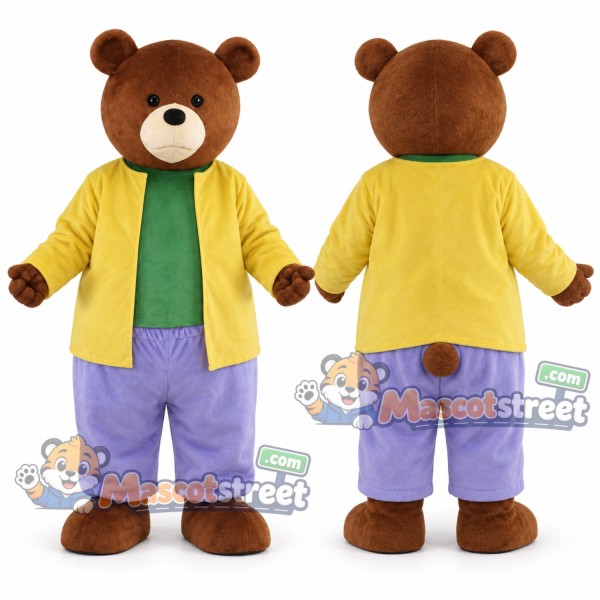 Brown Bear Mascot Costume with Yellow Jacket and Purple Pants