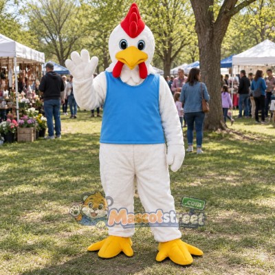 White Rooster Mascot Costume with Blue Vest White Rooster Mascot Costume with Blue Vest