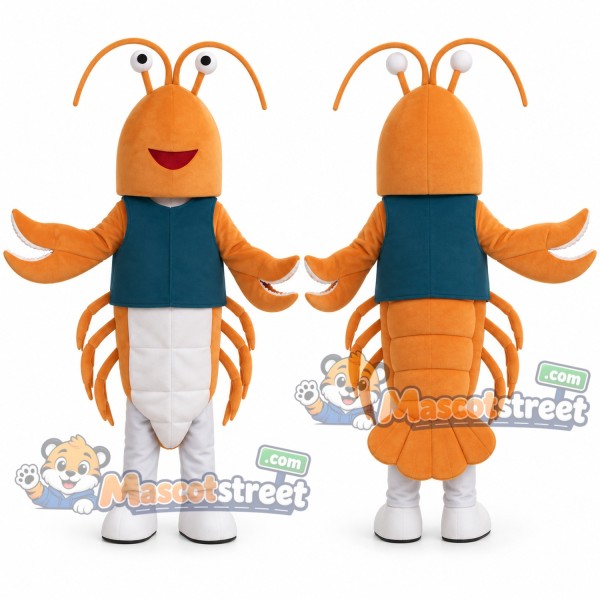 Orange Lobster Mascot Costume with Teal Shirt and White Pants