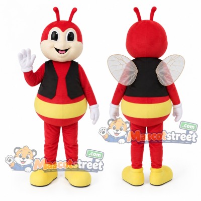 Red Bee Mascot Costume with Black Vest and Yellow Belt Red Bee Mascot Costume with Black Vest and Yellow Belt