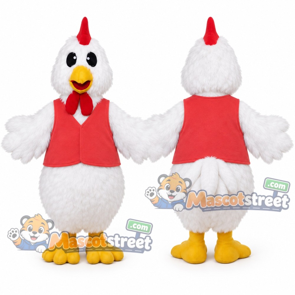 White Hen Mascot Costume with Red Vest White Hen Mascot Costume with Red Vest