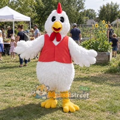 White Hen Mascot Costume with Red Vest White Hen Mascot Costume with Red Vest
