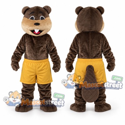 Brown Beaver Mascot Costume with Yellow Shorts
