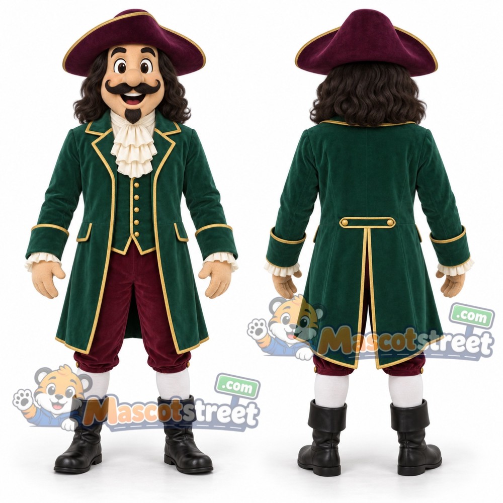 Pirate Captain Mascot Costume with Green Coat and Burgundy Hat Pirate Captain Mascot Costume with Green Coat and Burgundy Hat