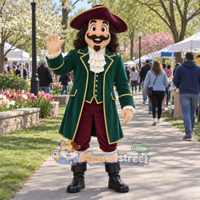 Pirate Captain Mascot Costume with Green Coat and Burgundy Hat Pirate Captain Mascot Costume with Green Coat and Burgundy Hat