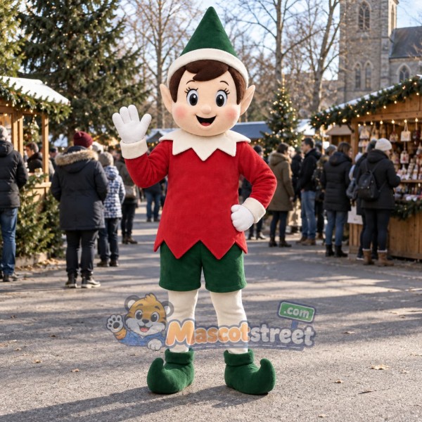 Christmas Elf Boy Mascot Costume with Red Shirt and Green Hat