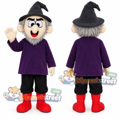 Wizard Mascot Costume with Purple Shirt and Black Pointed Hat Wizard Mascot Costume with Purple Shirt and Black Pointed Hat