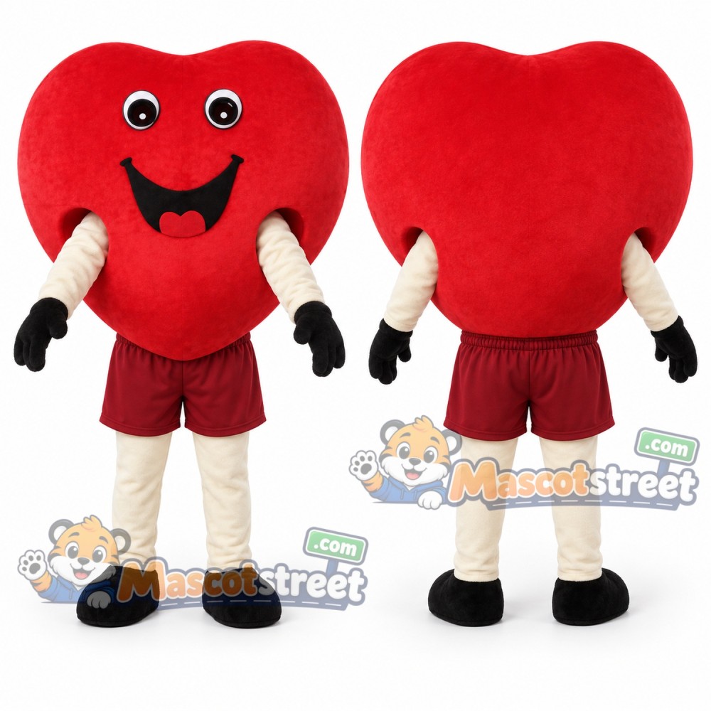 Red Heart Mascot Costume with Burgundy Shorts